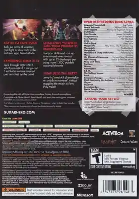 Guitar Hero Warriors of Rock (USA) box cover back